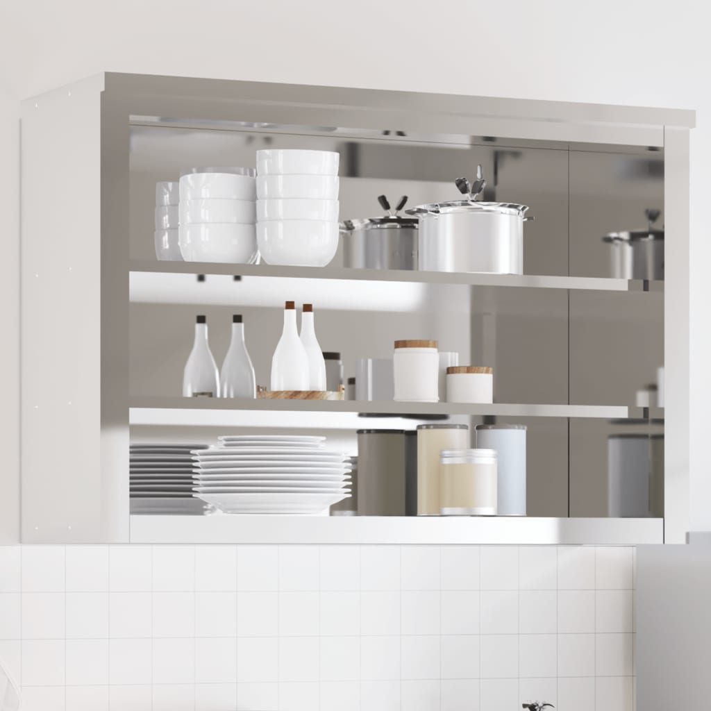 Kitchen Wall Cabinet with Shelves Stainless Steel - Decor Base