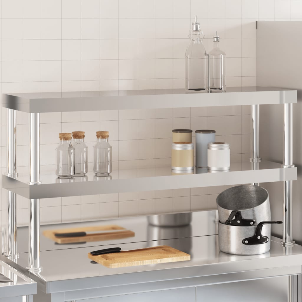 Work Table Overshelf 2-Tier 110x30x65 cm Stainless Steel - Brittle & Co