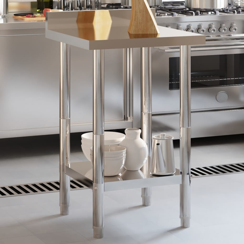 Kitchen Work Table with Backsplash 55x55x93 cm Stainless Steel - Brittle & Co