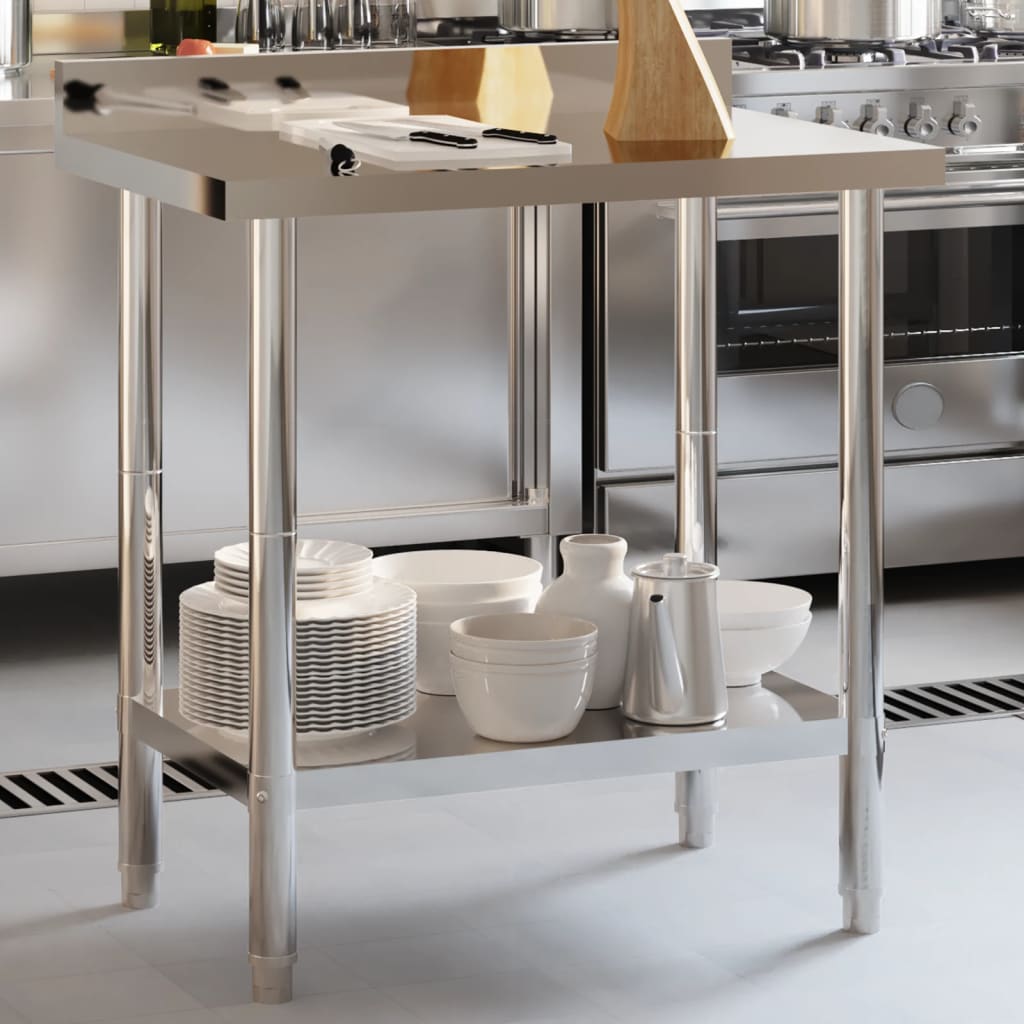 Kitchen Work Table with Backsplash 82.5x55x93 cm Stainless Steel - Merlin Deals