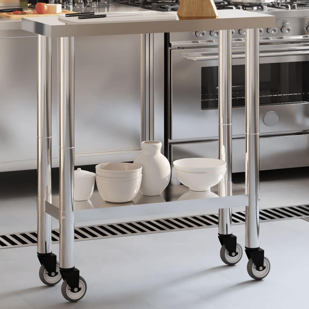 Kitchen Work Table with Wheels 82.5x30x85 cm Stainless Steel - Merkel Designers