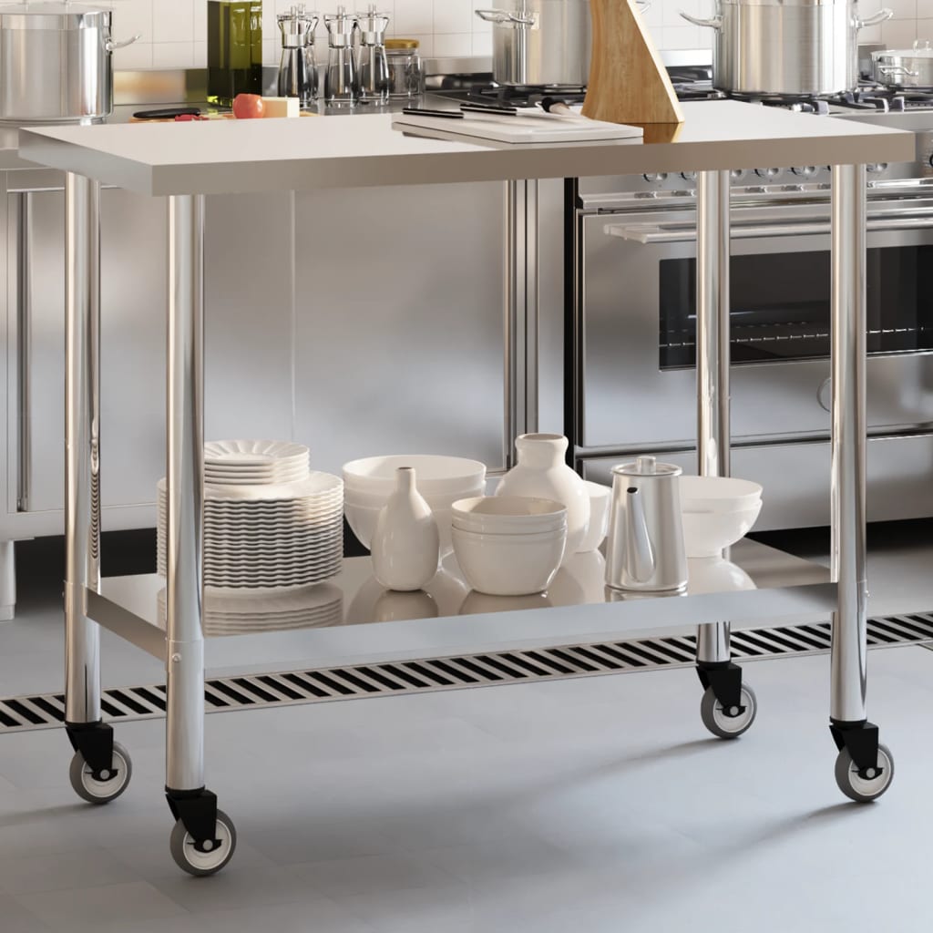 Kitchen Work Table with Wheels 110x55x85 cm Stainless Steel - Casper Homes