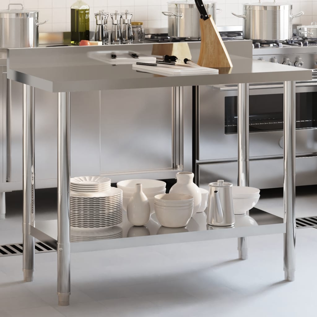 Kitchen Work Table with Backsplash 110x55x93 cm Stainless Steel - Casper Homes