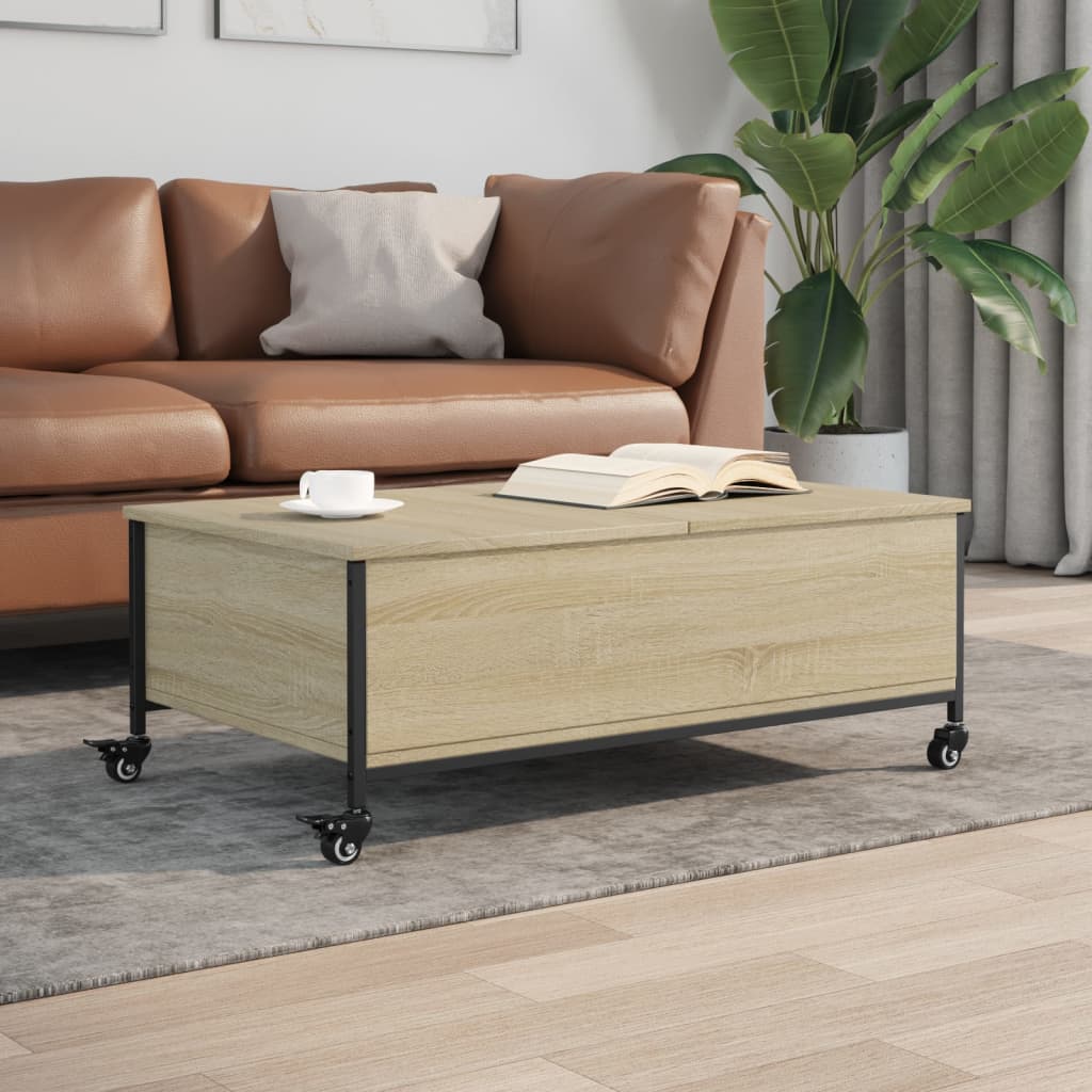 Coffee Table withÂ Wheels Sonoma Oak 91x55x34 cm EngineeredÂ Wood - The Home Maker