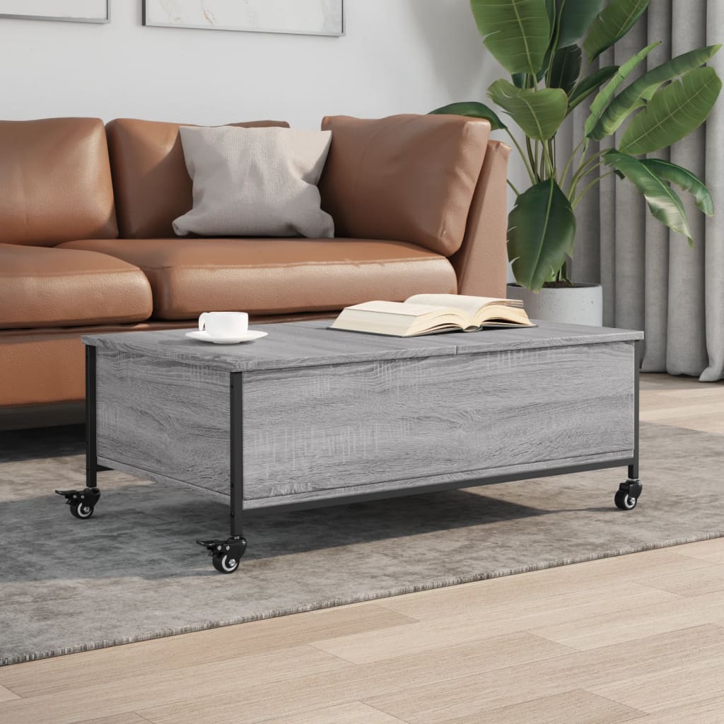 Coffee Table withÂ Wheels Grey Sonoma 91x55x34 cm EngineeredÂ Wood - Style and Chic