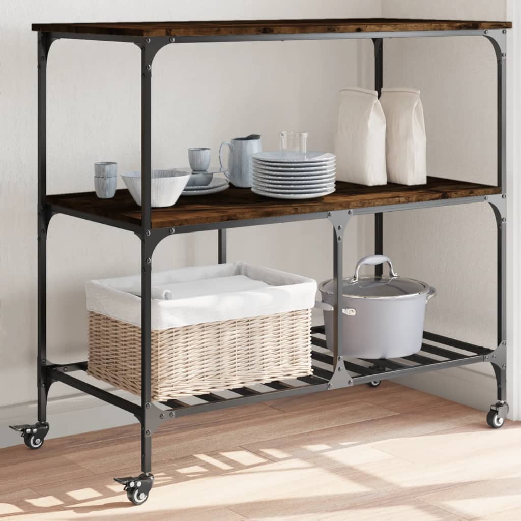 Kitchen Trolley Smoked Oak 100x50x95 cm Engineered Wood - Style and Chic