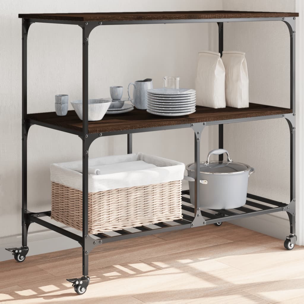 Kitchen Trolley Brown Oak 100x50x95 cm Engineered Wood - The Home Maker