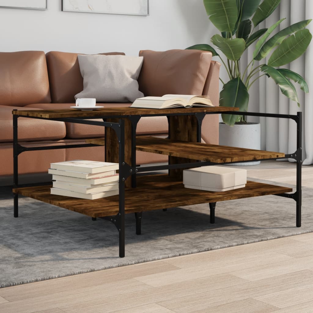 Coffee Table Smoked Oak 100x100x48.5 cm EngineeredÂ Wood - Merkel Designers