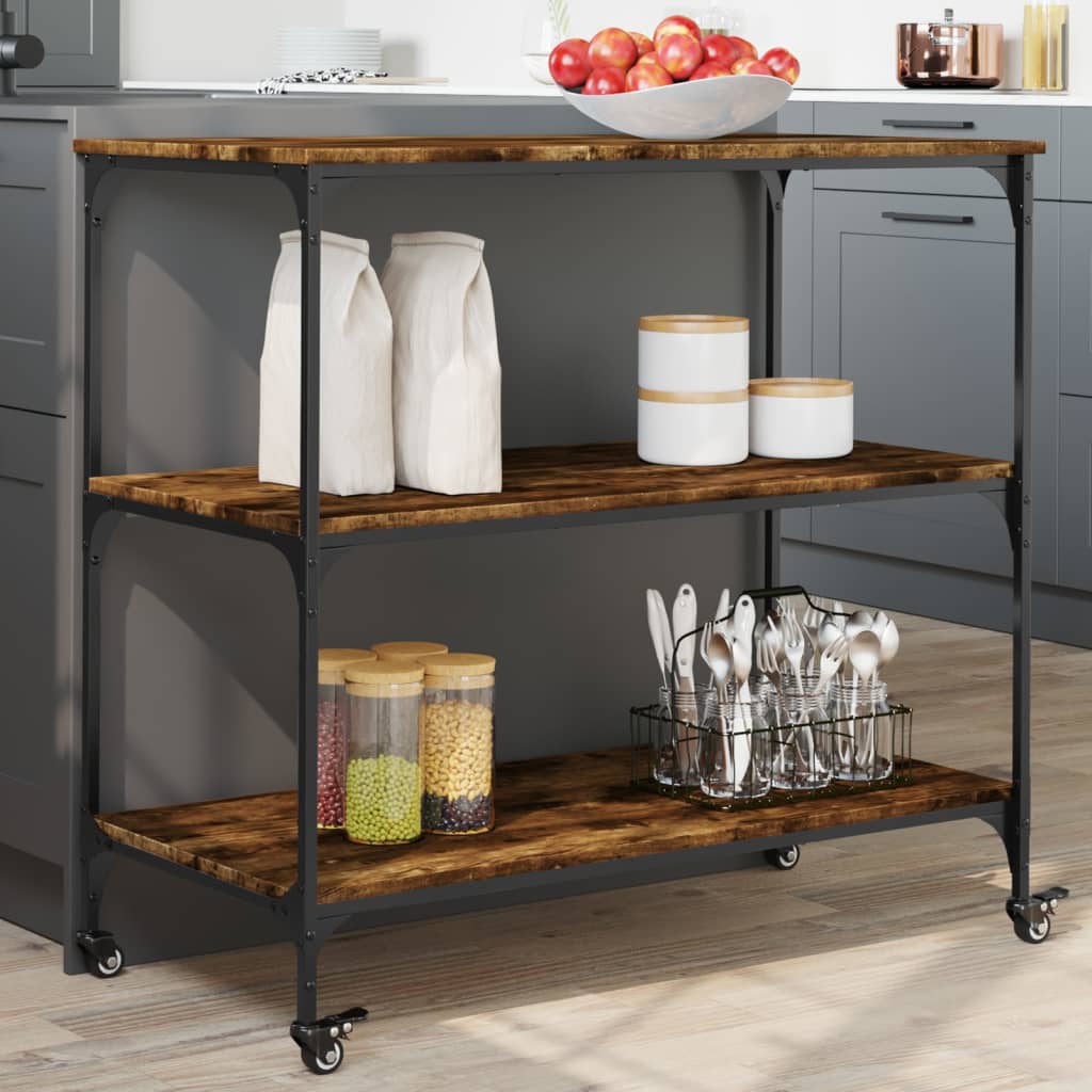 Kitchen Trolley Smoked Oak 102x50x95 cm Engineered Wood - All Things Good