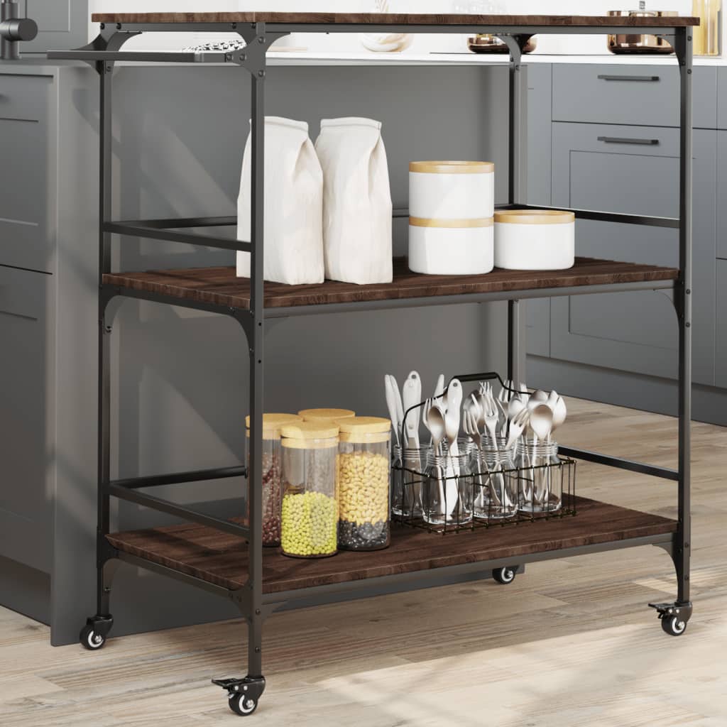 Kitchen Trolley Brown Oak 100.5x50x105 cm Engineered Wood - All Things Good