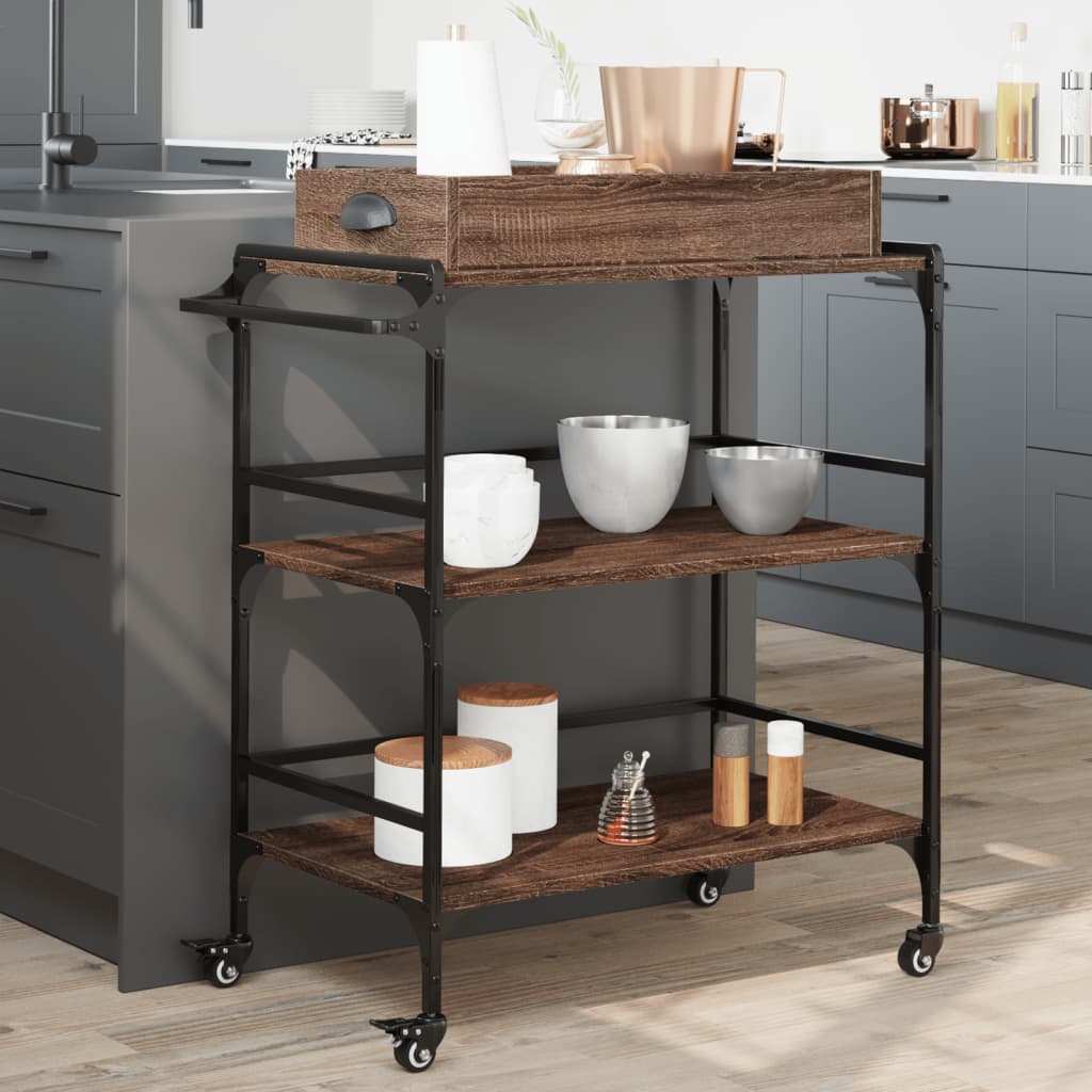 Kitchen Trolley Brown Oak 81.5x41x92.5 cm Engineered Wood - Merkel Designers