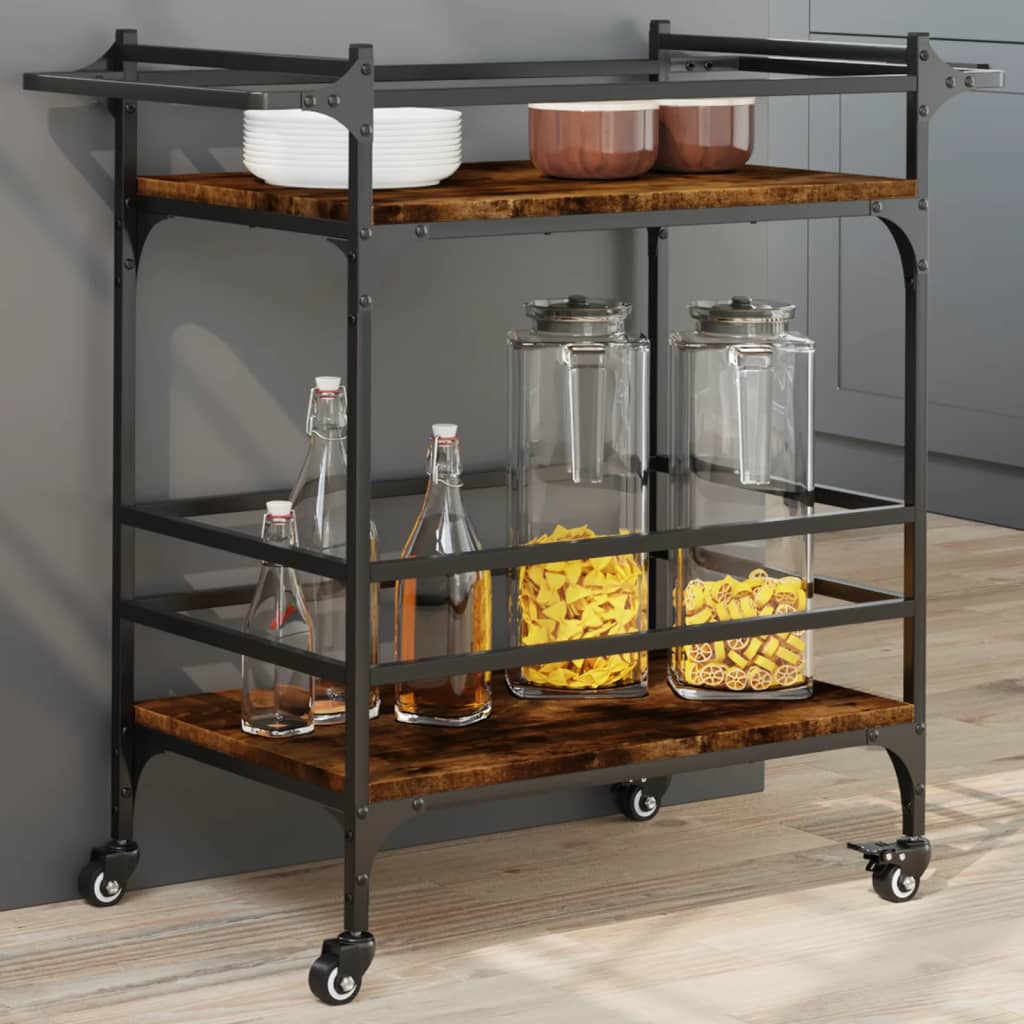 Kitchen Trolley Smoked Oak 82x40x78.5 cm Engineered Wood - All Things Good