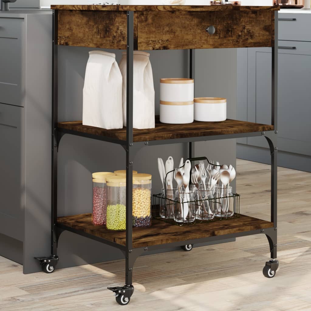 Kitchen Trolley Smoked Oak 60x48x89.5 cm Engineered Wood - The Home Maker