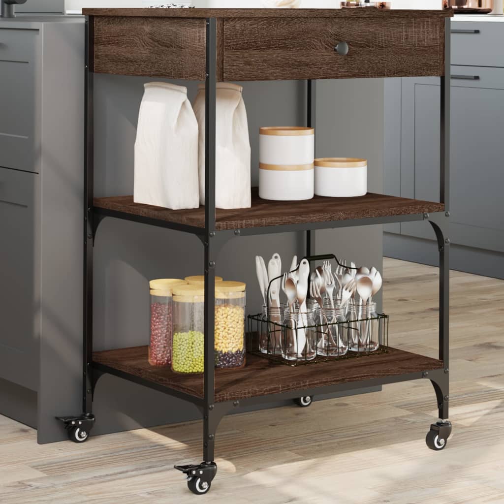 Kitchen Trolley Brown Oak 60x48x89.5 cm Engineered Wood - All Things Good