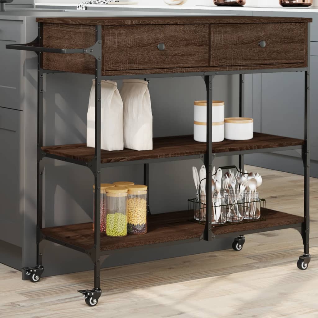 Kitchen Trolley Brown Oak 105x42x95 cm Engineered Wood - All Things Good