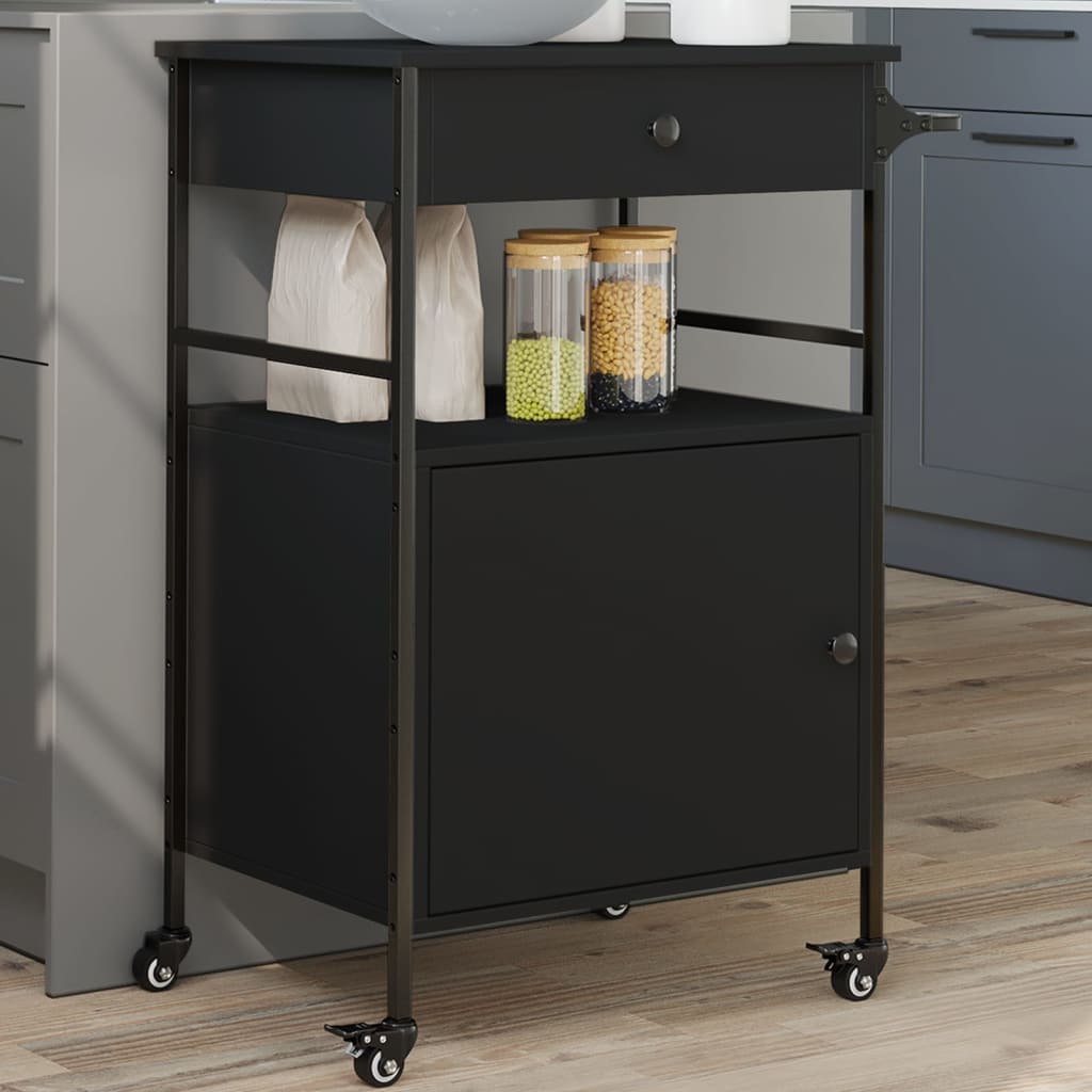 Kitchen Trolley Black 56x43x89.5 cm Engineered Wood - Merkel Designers