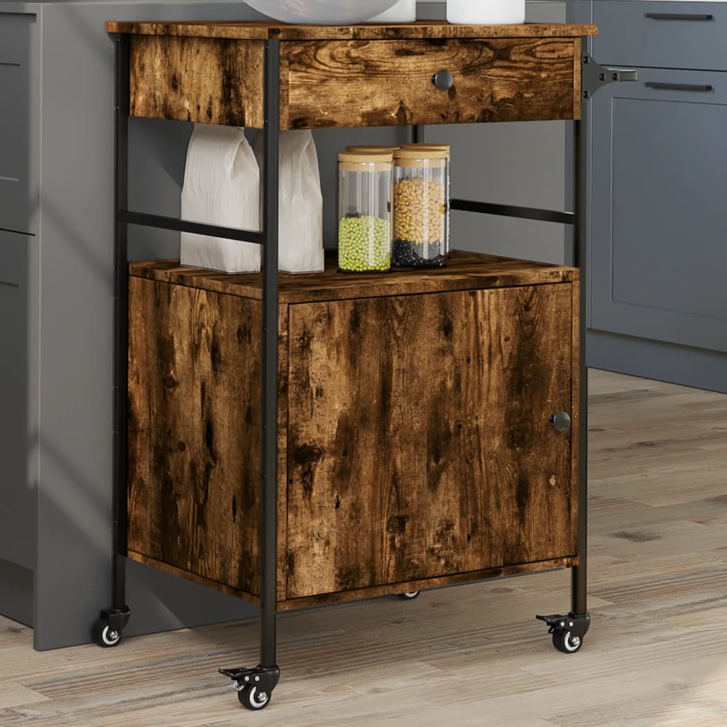 Kitchen Trolley Smoked Oak 56x43x89.5 cm Engineered Wood - Merkel Designers