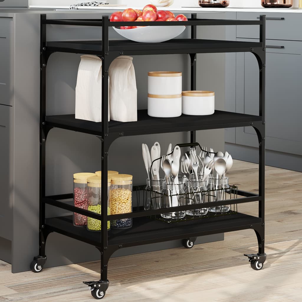 Kitchen Trolley Black 65x40x86.5 cm Engineered Wood - All Things Good