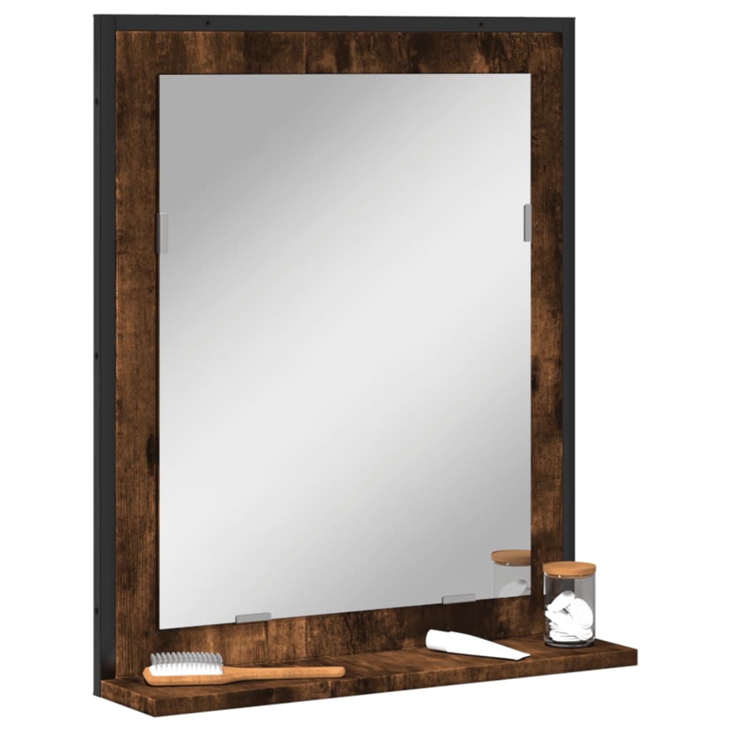 Bathroom Mirror with Shelf Smoked Oak 50x12x60 cm Engineered Wood - Style and Chic
