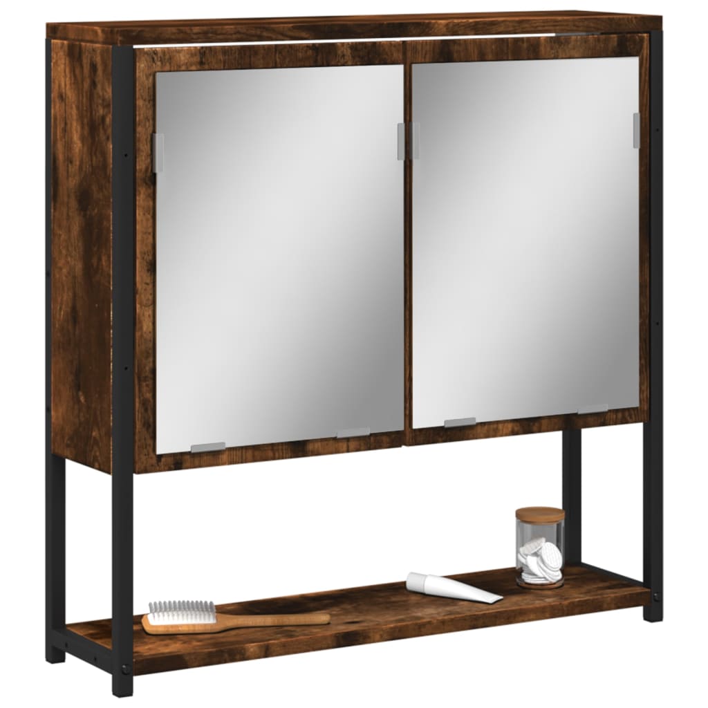 Bathroom Mirror Cabinet Smoked Oak 60x16x60 cm Engineered Wood - The Home Maker