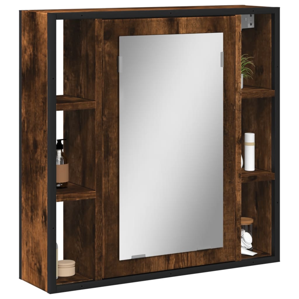 Bathroom Mirror Cabinet Smoked Oak 60x16x60 cm Engineered Wood - The Home Maker