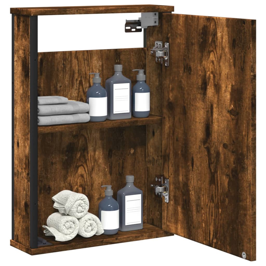 Bathroom Mirror Cabinet Smoked Oak 42x12x60 cm Engineered Wood - All Things Good
