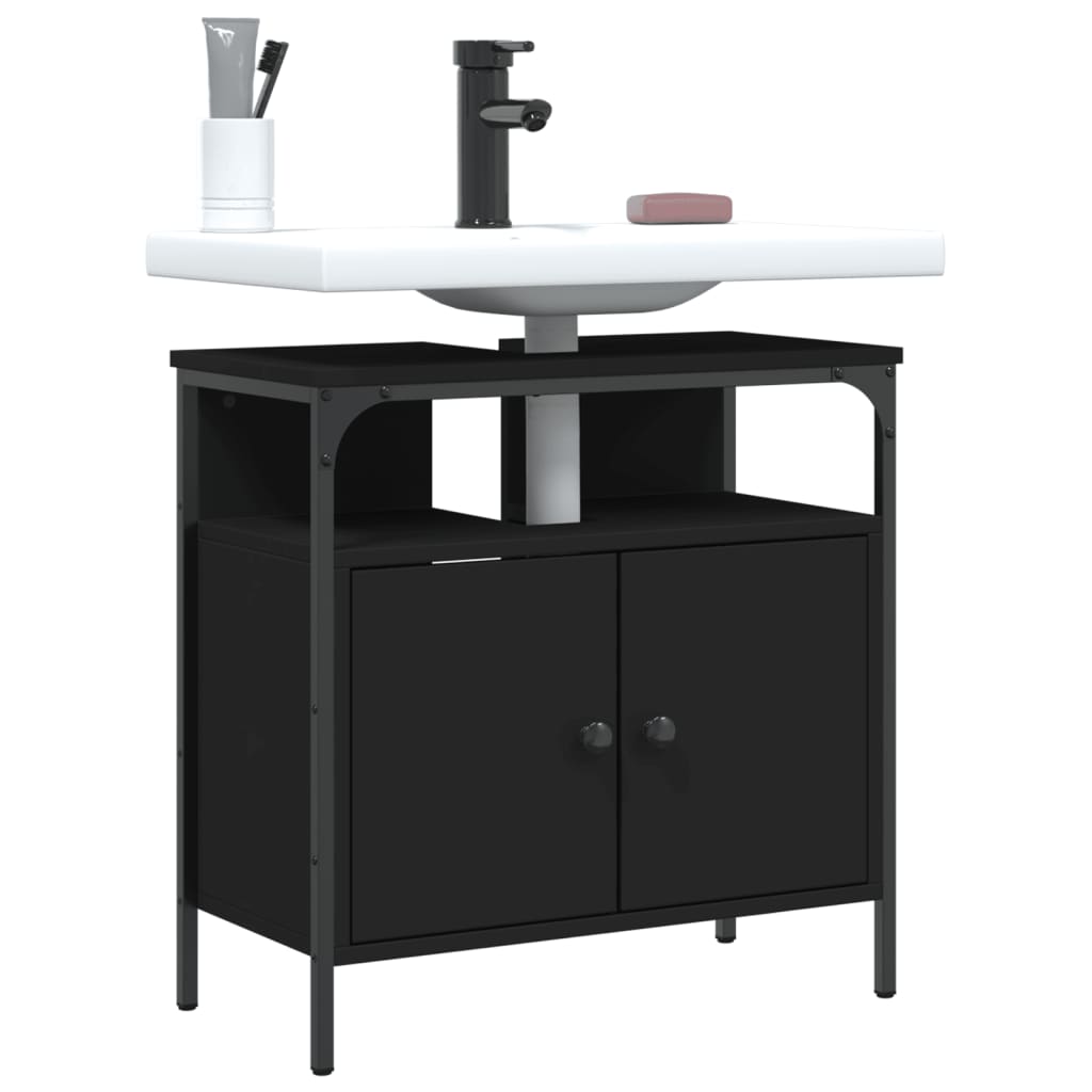 Bathroom Sink Cabinet Black 60x30x60 cm Engineered Wood - Merkel Designers