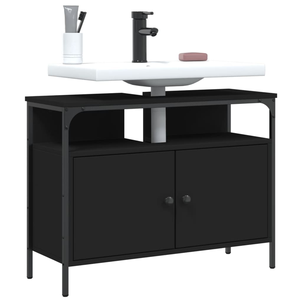Bathroom Sink Cabinet Black 80x30x60 cm Engineered Wood - Merkel Designers