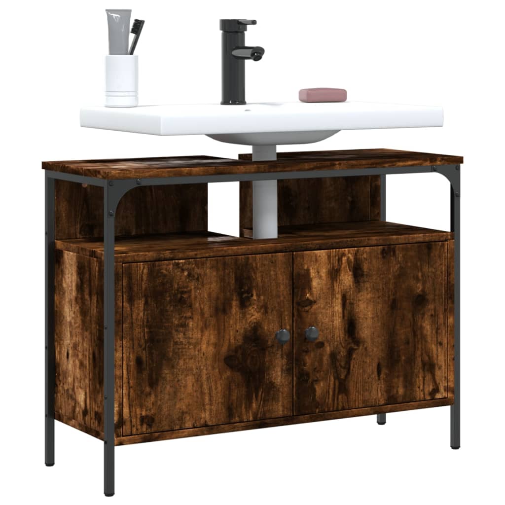 Bathroom Sink Cabinet Smoked Oak 80x30x60 cm Engineered Wood - Merkel Designers