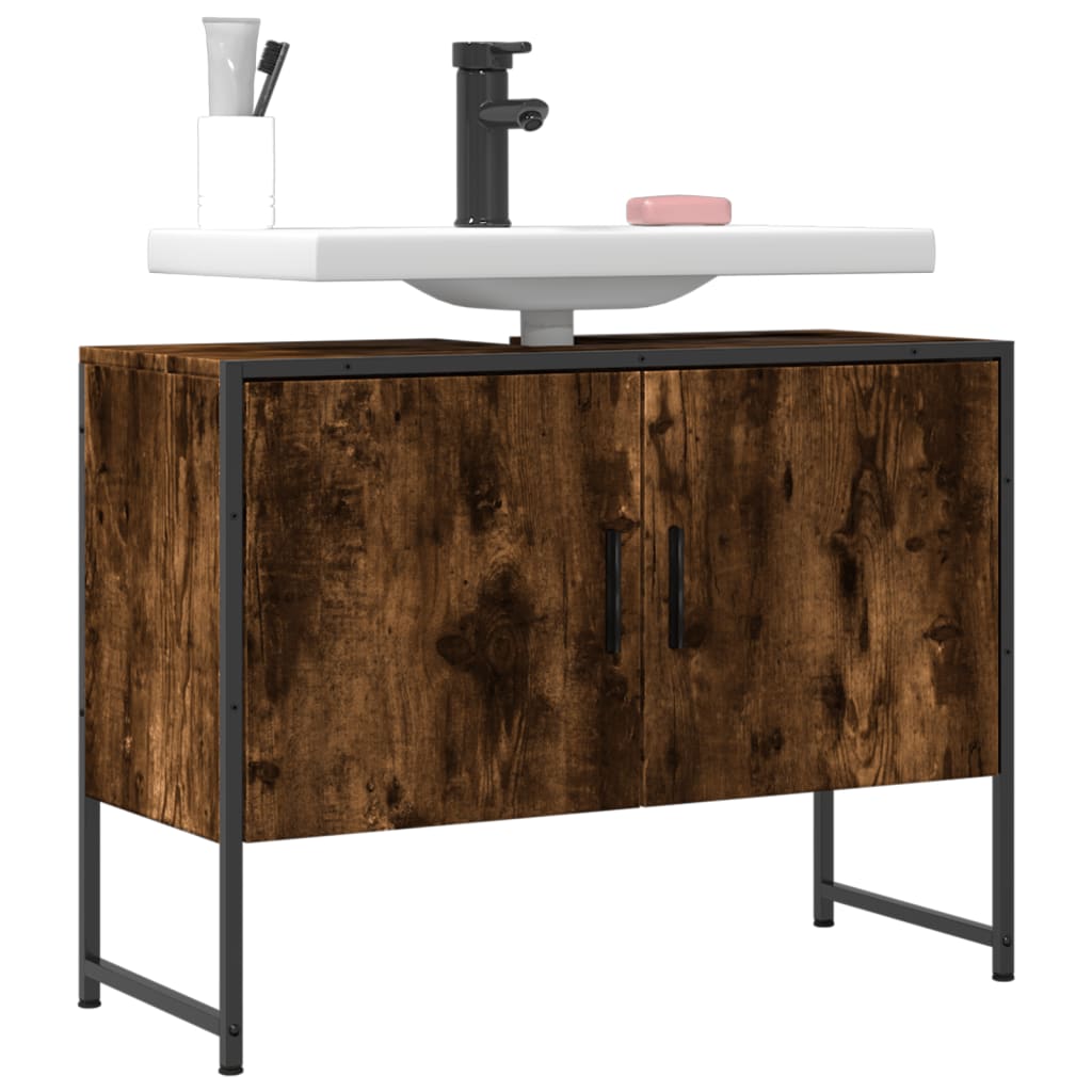 Bathroom Sink Cabinet Smoked Oak 80x33x60 cm Engineered Wood - The Home Maker