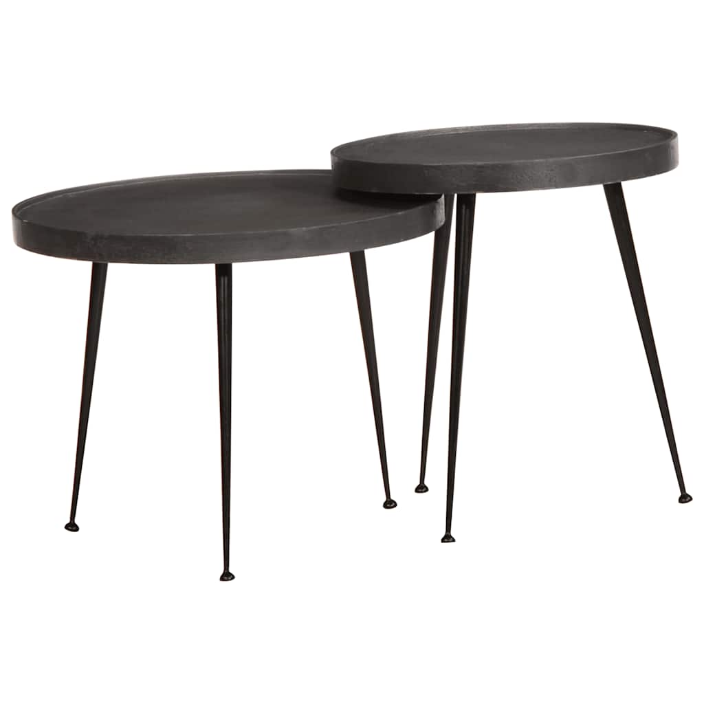 Coffee Table 2 Pieces Black Engineered Wood - Design Hut