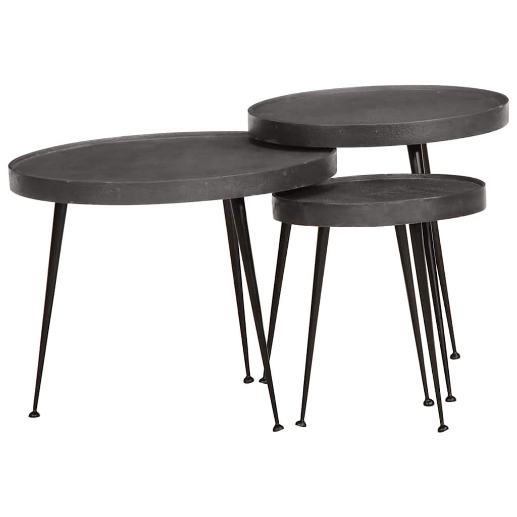 Coffee Table 3 Pieces Black Engineered Wood - Design Hut