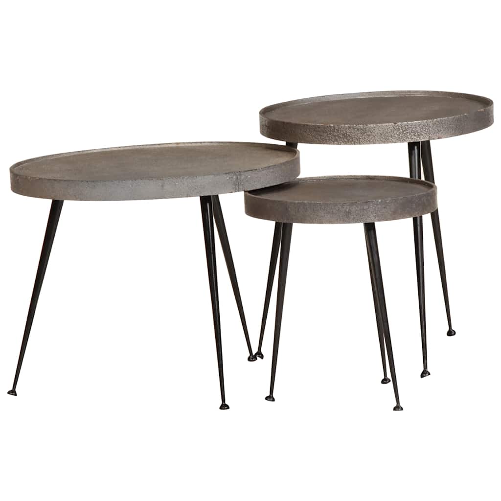 Coffee Table 3 Pieces Silver Engineered Wood - Design Hut