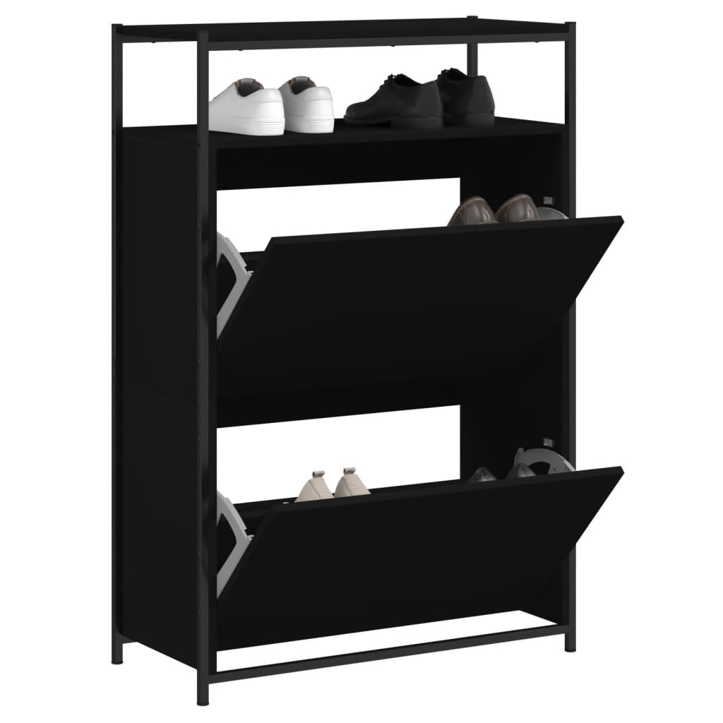 Shoe Cabinet Black 75x34x112 cm Engineered Wood - All Things Good
