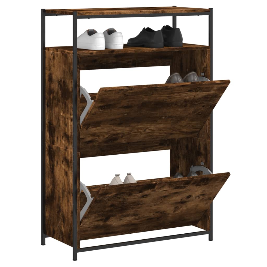Shoe Cabinet Smoked Oak 75x34x112 Engineered Wood - All Things Good
