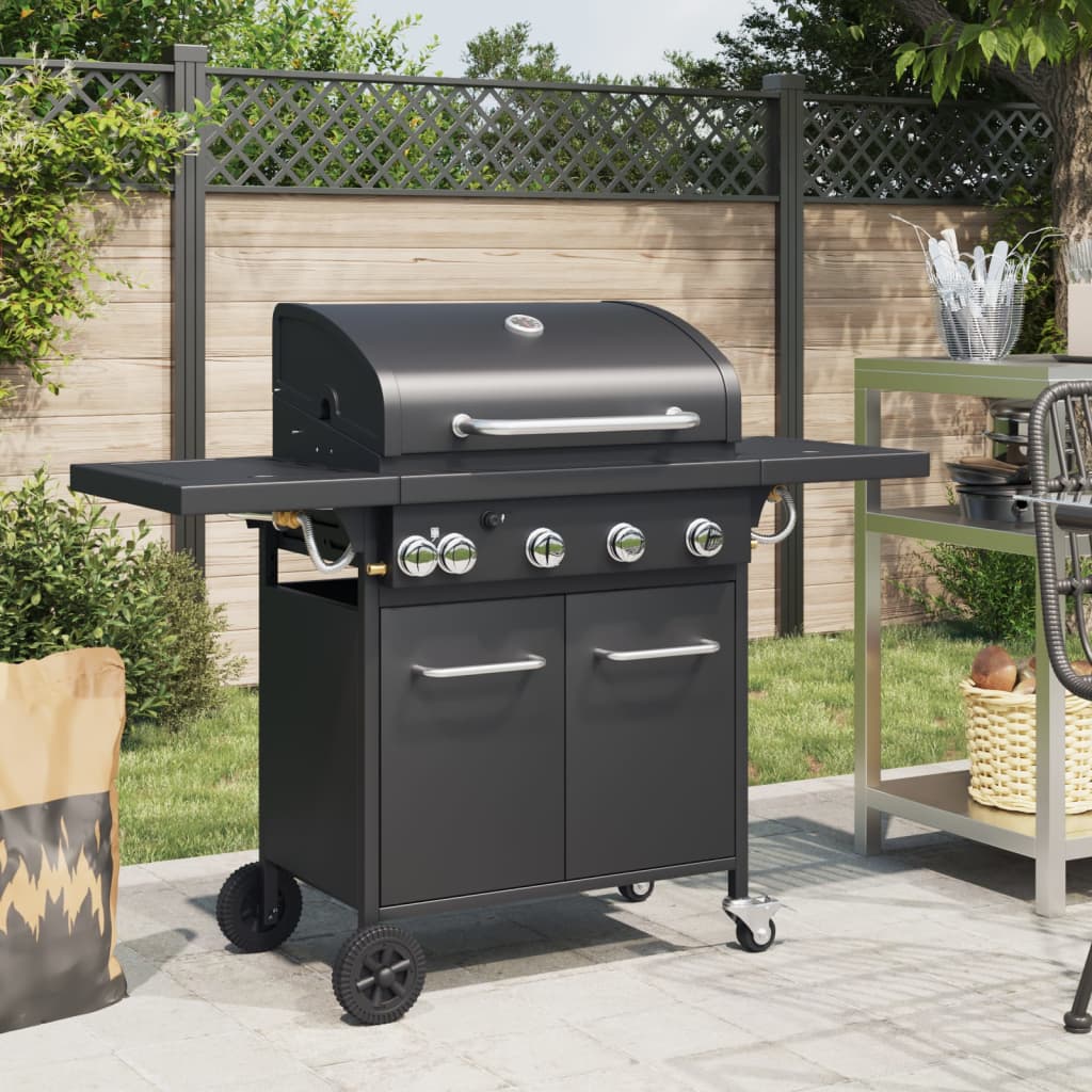 Gas BBQ Grill with 5 Burners Black Powder-coated Steel - vid-367586 - Charlotte Dunes