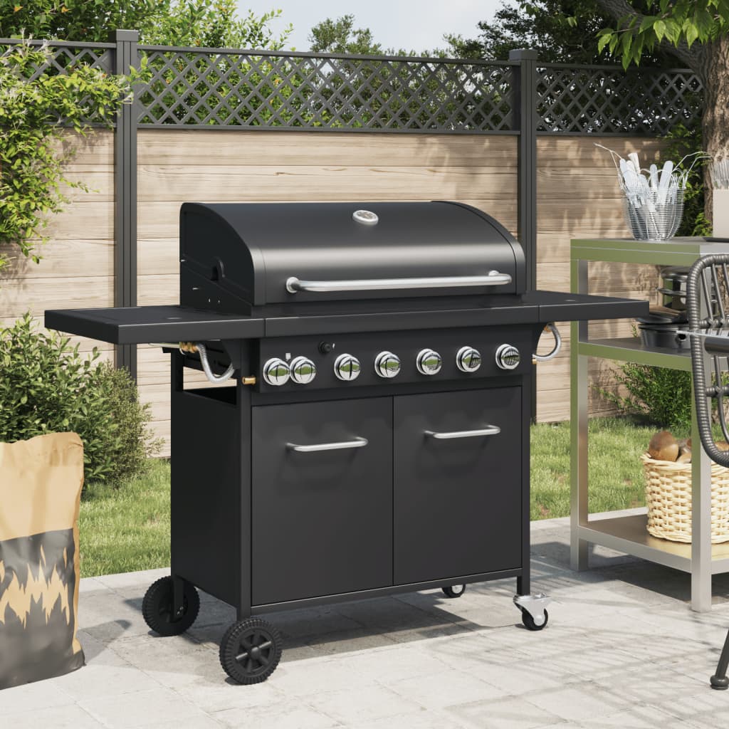 Gas BBQ Grill with 7 Burners Black Powder-coated Steel - vid-367588 - Charlotte Dunes