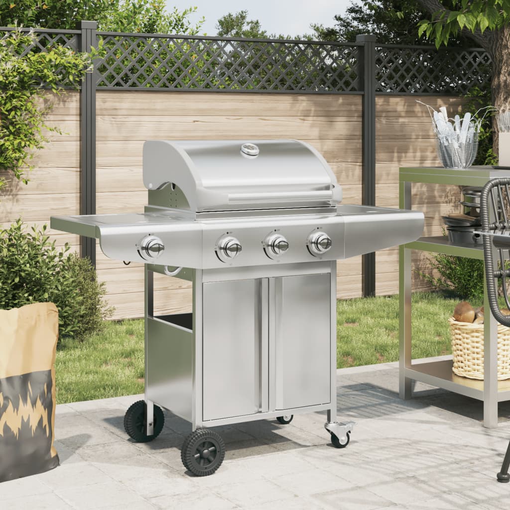 Gas BBQ Grill with 4 Burners Silver Stainless Steel - vid-367590 - Charlotte Dunes