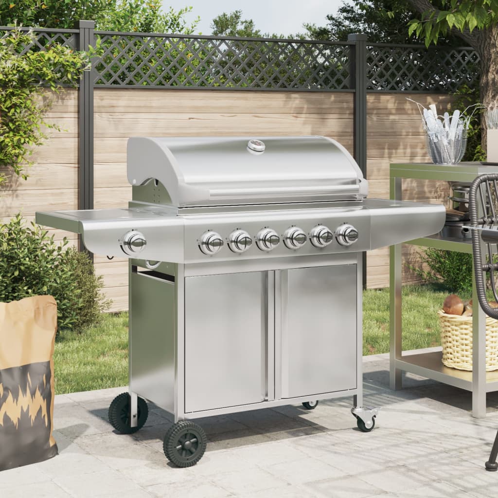 Gas BBQ Grill with 7 Burners Silver Stainless Steel - vid-367594 - Charlotte Dunes