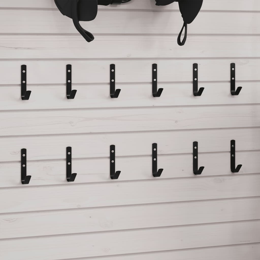 Wall Hooks J Shape 12 Pieces Black Steel - Merkel Designers