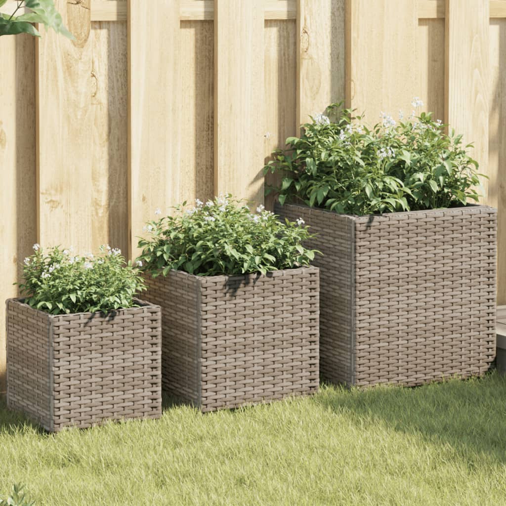 Garden Planters 3 pcs Grey Poly Rattan - Design Hut