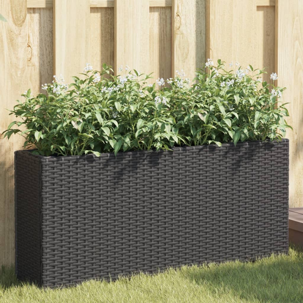 Garden Planter with 2 Pots Black 90x20x40 cm Poly Rattan - Merlin Deals