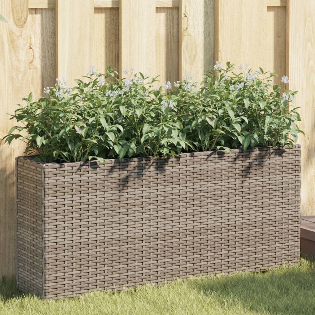 Garden Planter with 2 Pots Grey 90x20x40 cm Poly Rattan - Merlin Deals