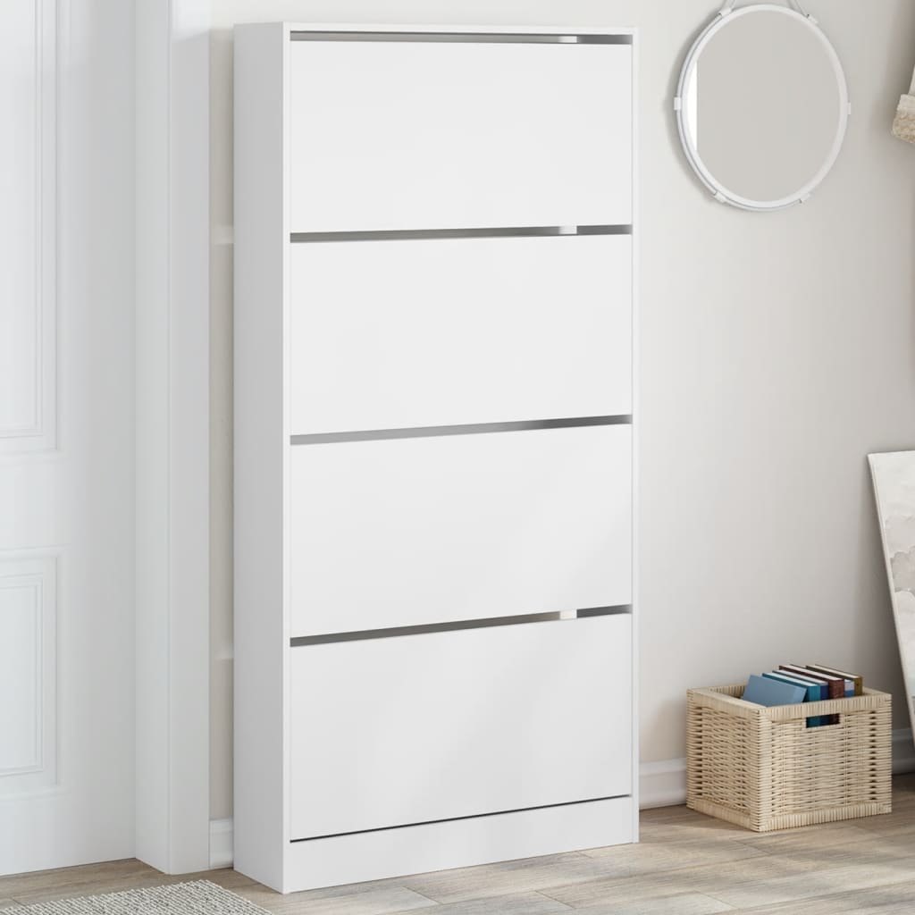 Shoe Cabinet with 4 Flip-Drawers White 80x21x163.5 cm - Merkel Designers