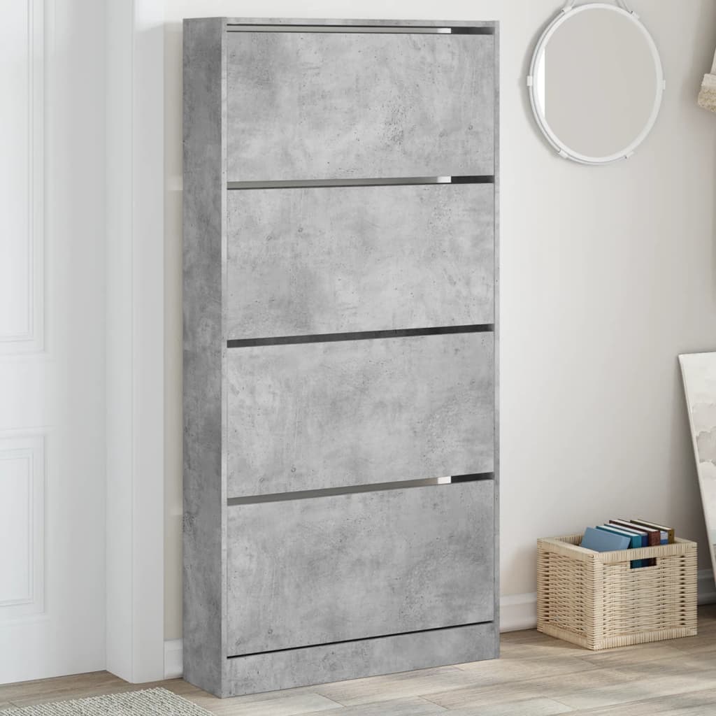 Shoe Cabinet with 4 Flip-Drawers Concrete Grey 80x21x163.5 cm - Brittle & Co