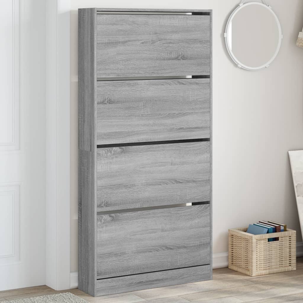 Shoe Cabinet with 4 Flip-Drawers Grey Sonoma 80x21x163.5 cm - Casper Homes