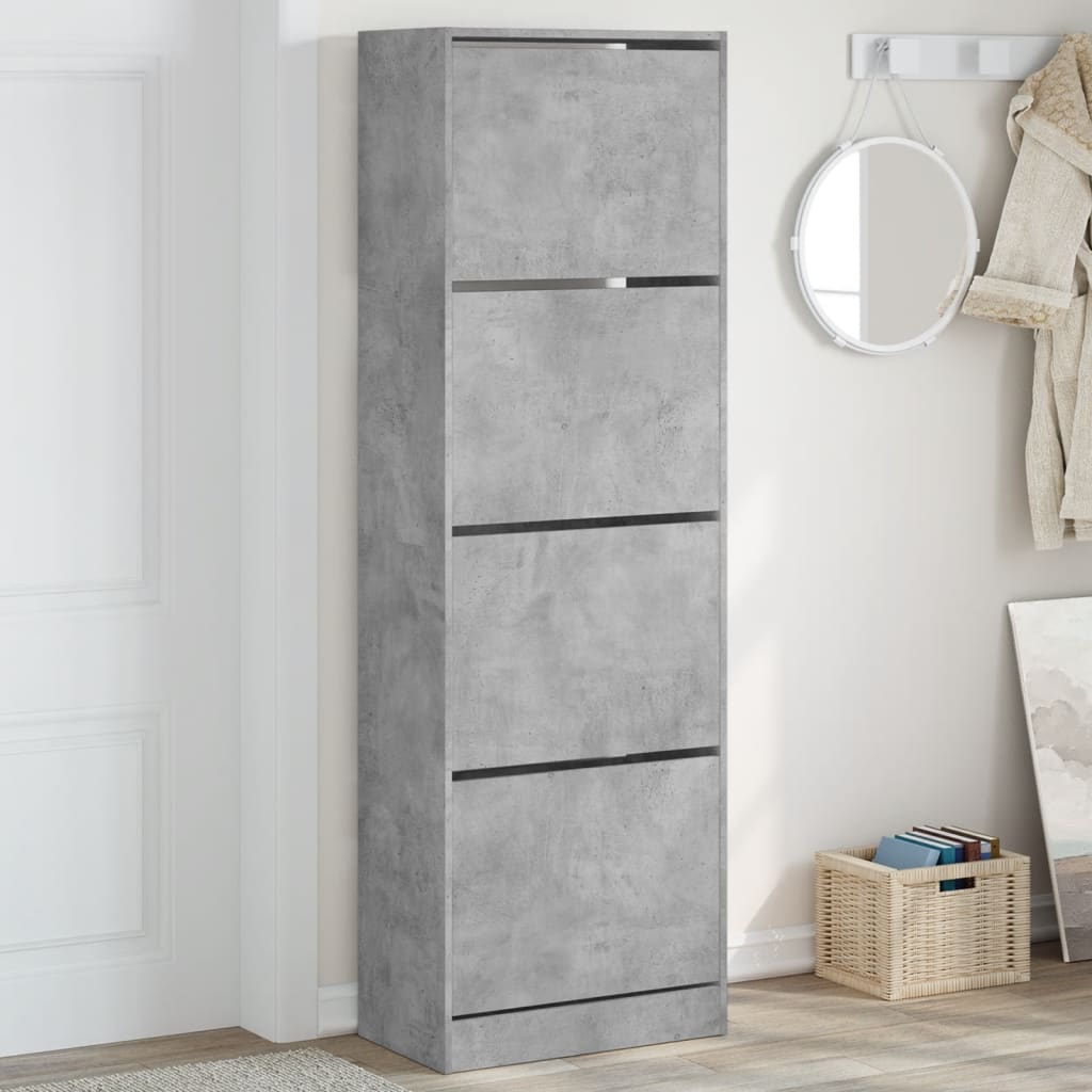 Shoe Cabinet with 4 Flip-Drawers Concrete Grey 60x34x187.5 cm - Casper Homes