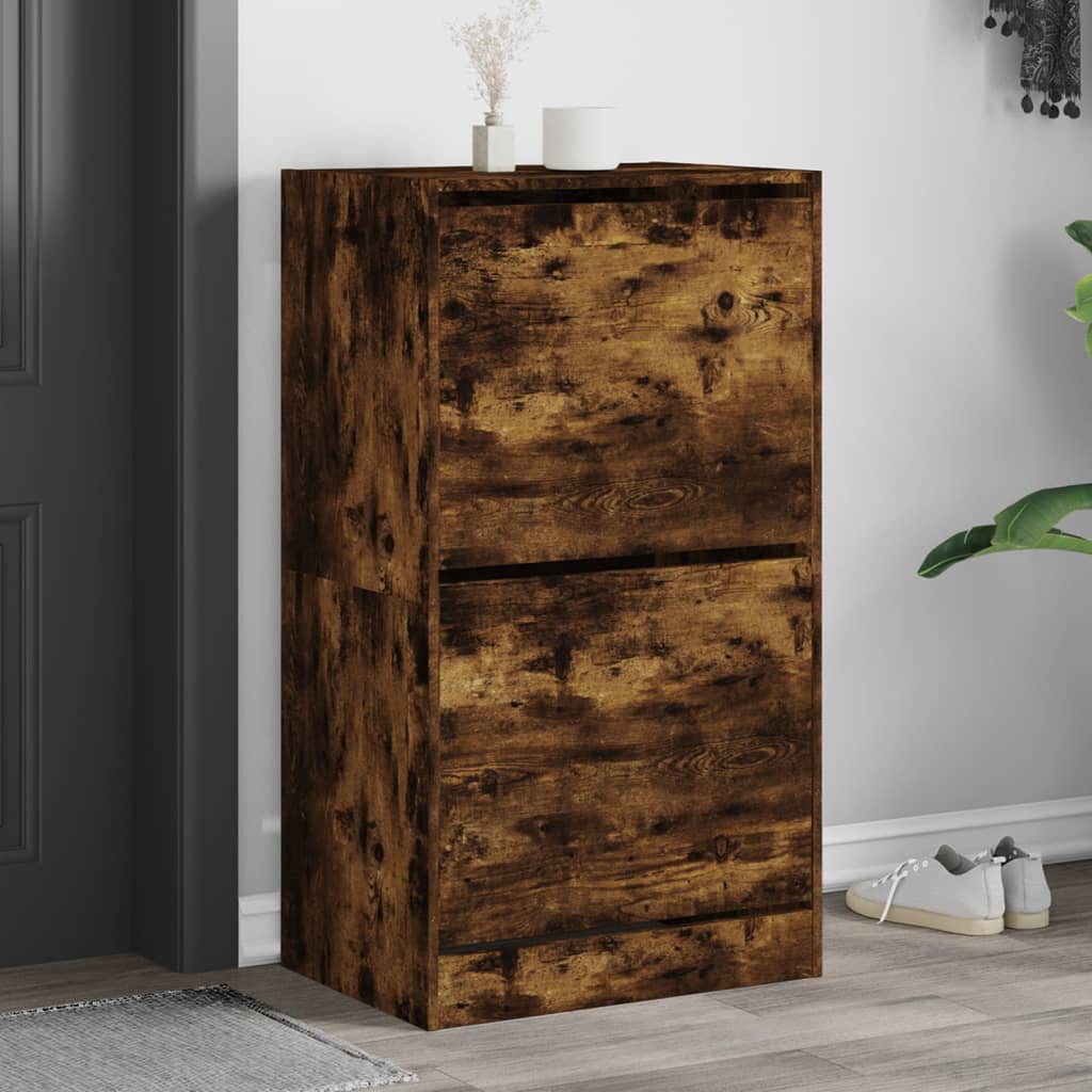 Shoe Cabinet with 2 Flip-Drawers Smoked Oak 60x42x108 cm - Direct Imports
