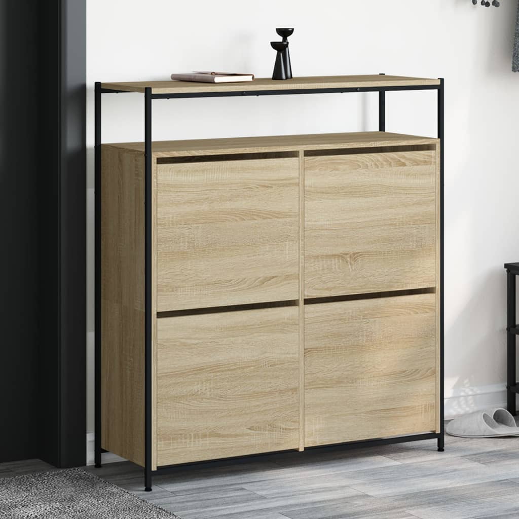 Shoe Cabinet with 4 Flip-Drawers Sonoma Oak 100x34x112 cm - The Home Maker
