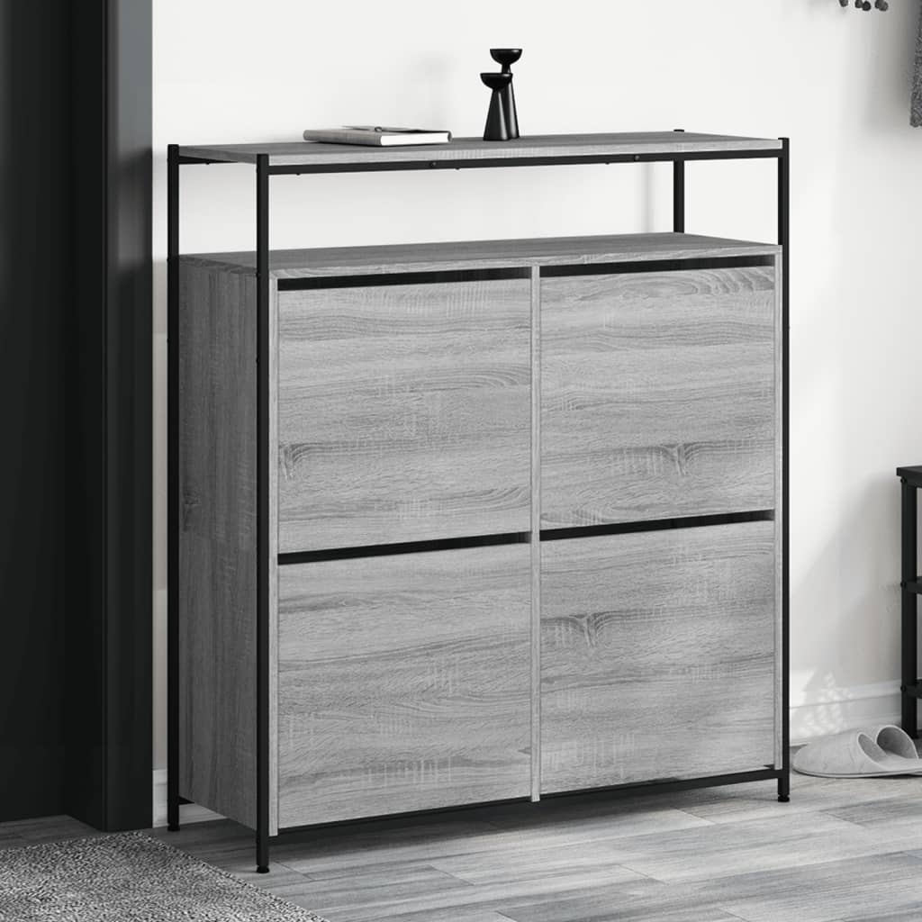 Shoe Cabinet with 4 Flip-Drawers Grey Sonoma 100x34x112 cm - Brittle & Co